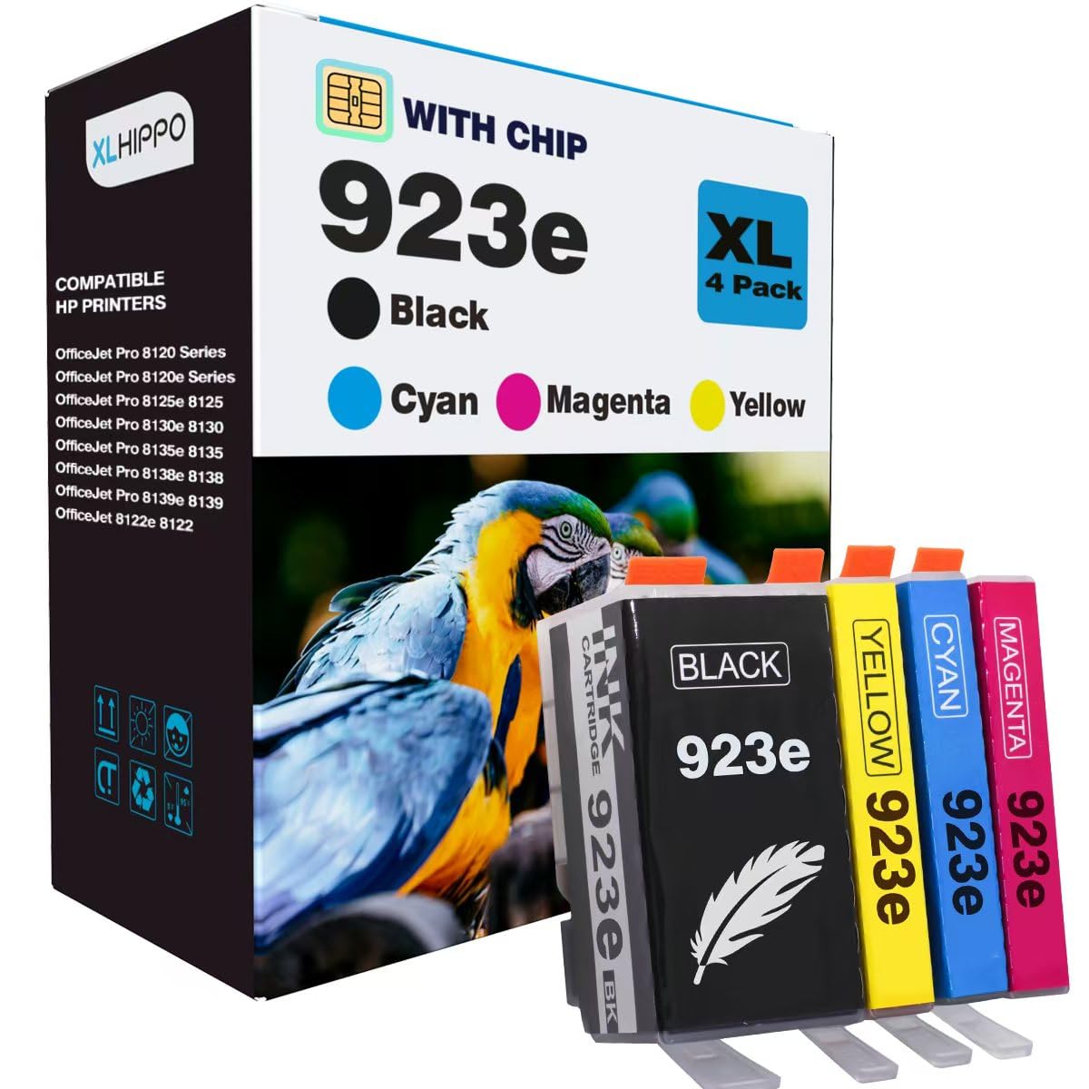 Photo 1 of XLhippo 923XL 923e Ink Cartridges for HP Printers 8120e 8130e Series Replacement for HP 923e 923 923XL Ink Cartridges, Compatible for OfficeJet Pro 8125e 8135e 8138e 8139e 8135 8139 8130 e |4 Pack