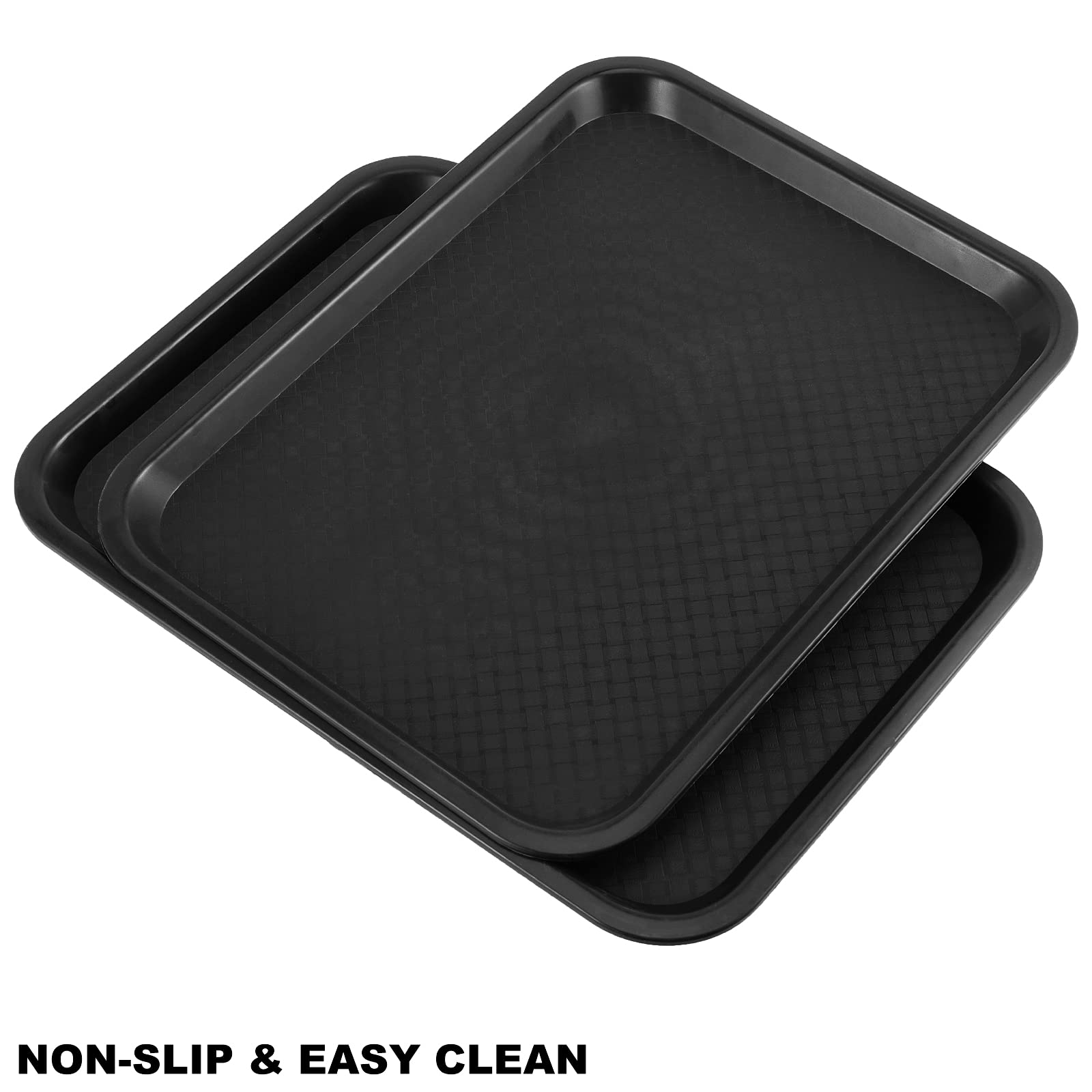 SHEUTSAN 8 paquetes de bandejas de plástico de comida rápida de 16 x 12 pulgadas, antideslizantes, rectangulares, para restaurante, cafetería, servicio de alimentos, color negro resistente, para uso