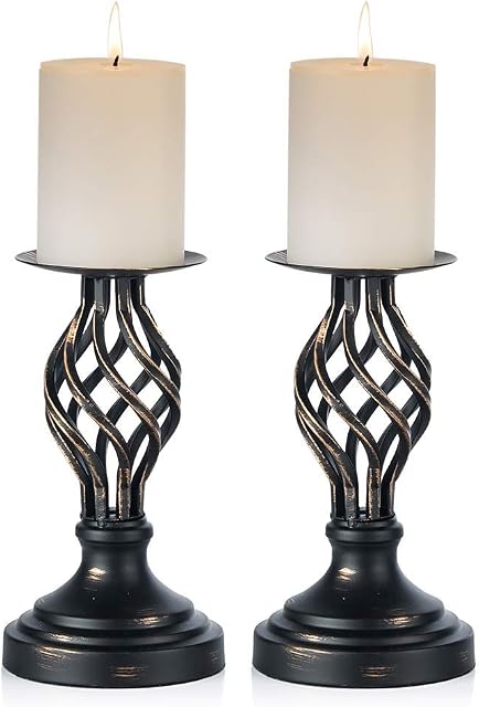 TentHome Metal Pillar Romantic Candlesticks Home Decor Candle Stand Candle Holders for Fireplace, Living or Dining Room Table, Gifts for Wedding Set of 2 (2 X Small)