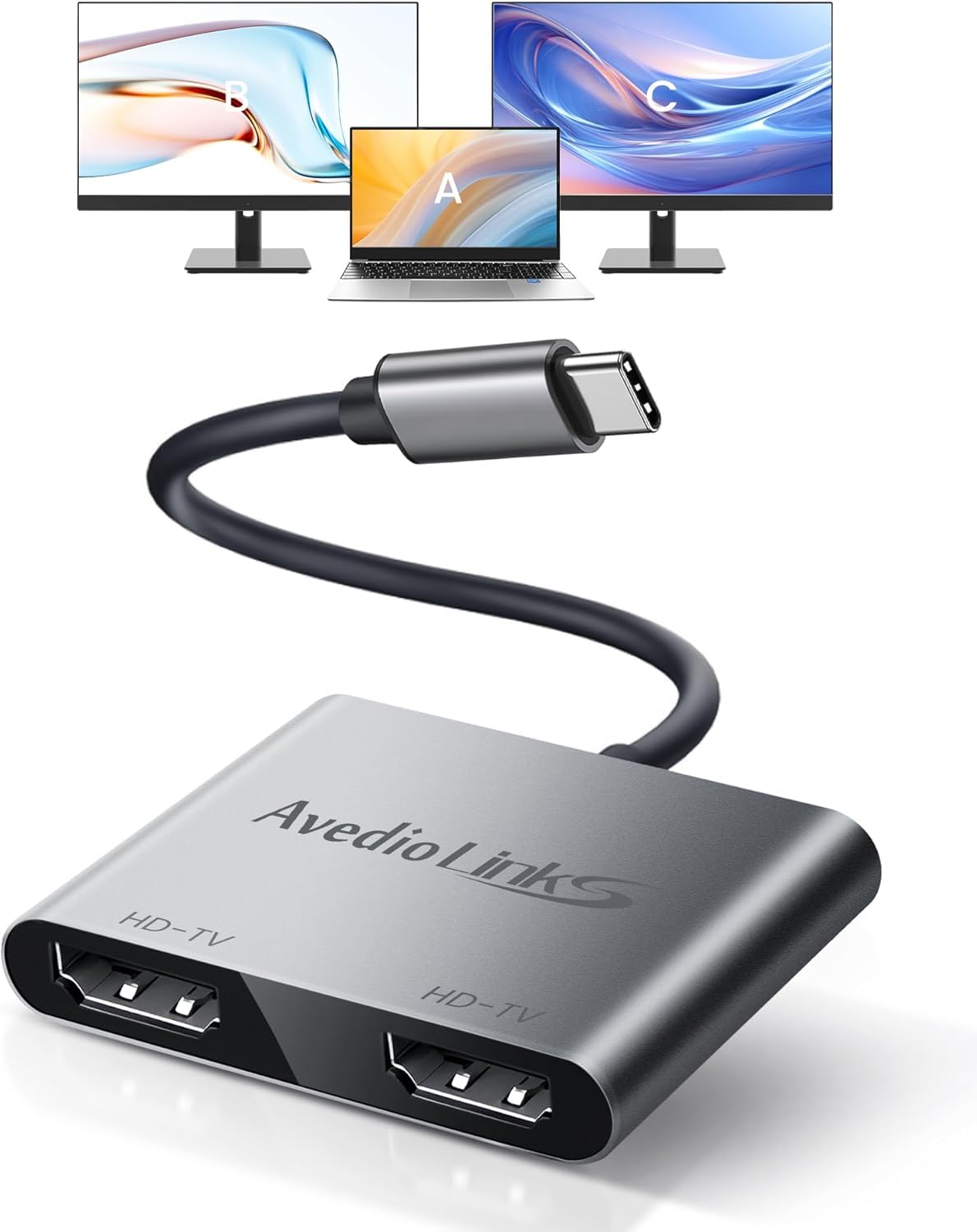 【性能版】avedio links 4K@60Hz USB-C HDMI変換アダプタ HDMI分配器 拡張モード対応 3画面 Type-C&HDMI2ポート デュアル4K@30Hz MSTモード対応 (Windowsのみで、Mac OSには非対応)ドライバ不要