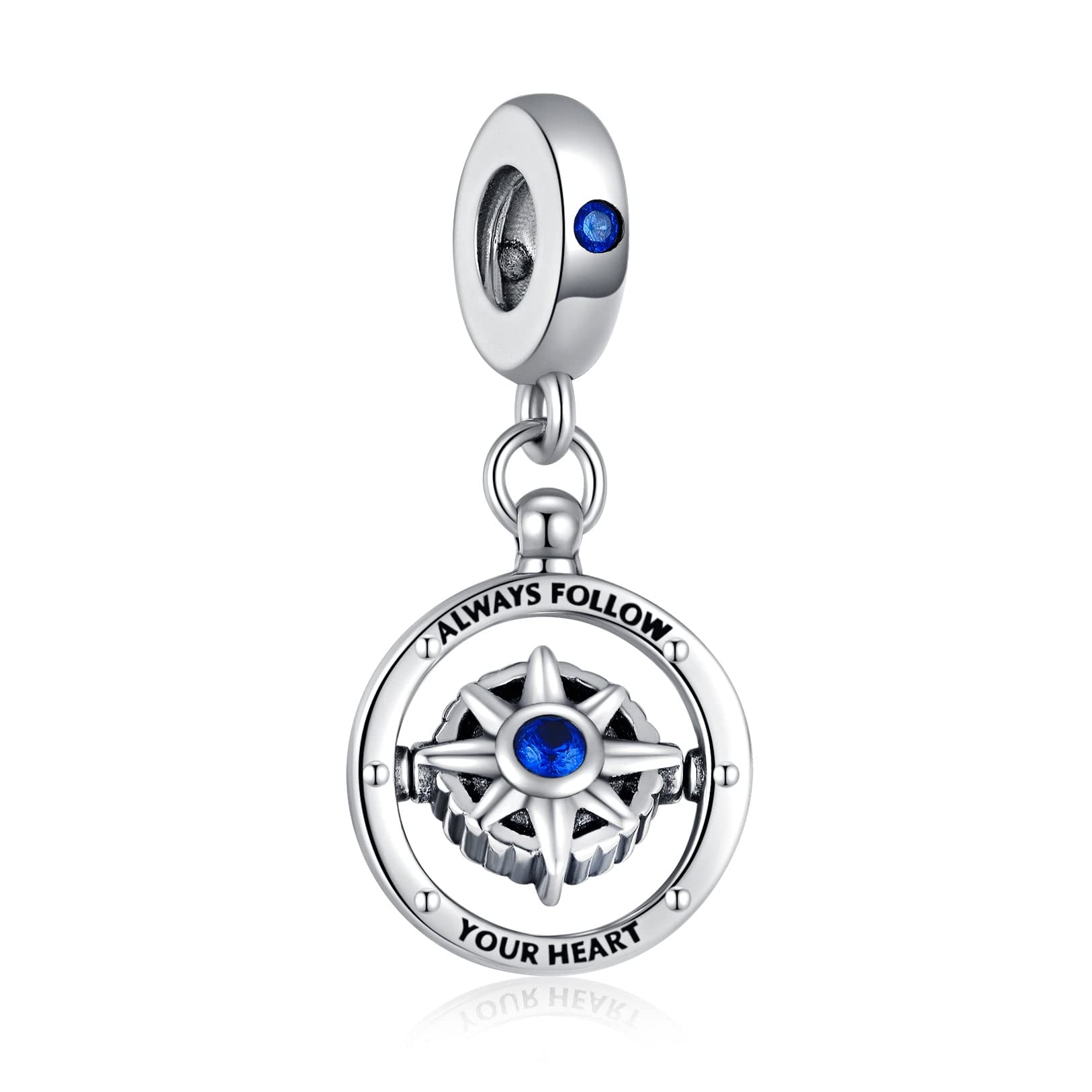 Alstiva Kompaß Charm-Anhänger 925 Sterling Silber 5A Zirkonia Charm Anhänger für Armband Charm Bead Pendant für Europäische Armbänder Halsketten Schmuck Geschenk für Damen Frauen