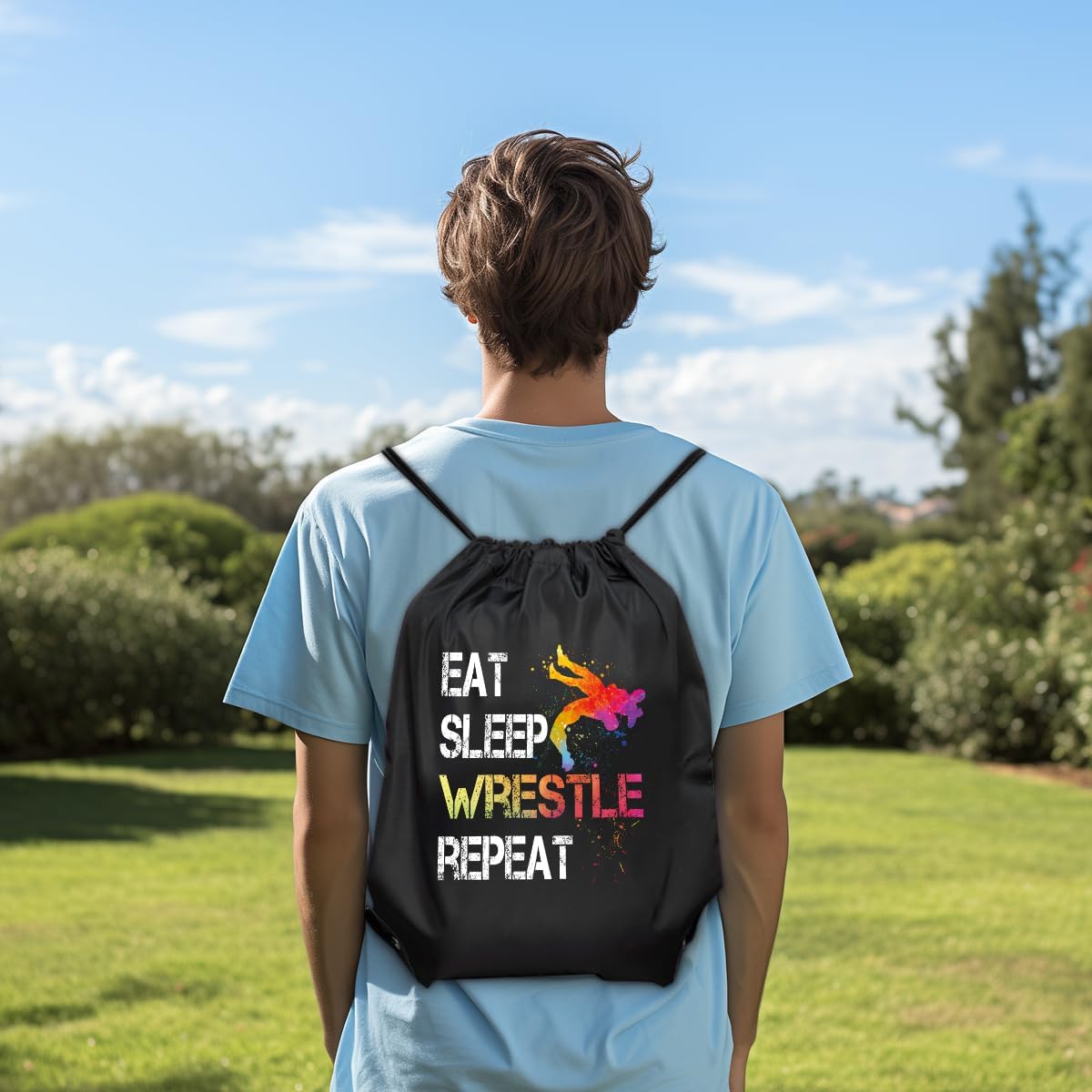 Eat Sleep Wrestle Repeat Drawstring Backpack Gifts For Men Women