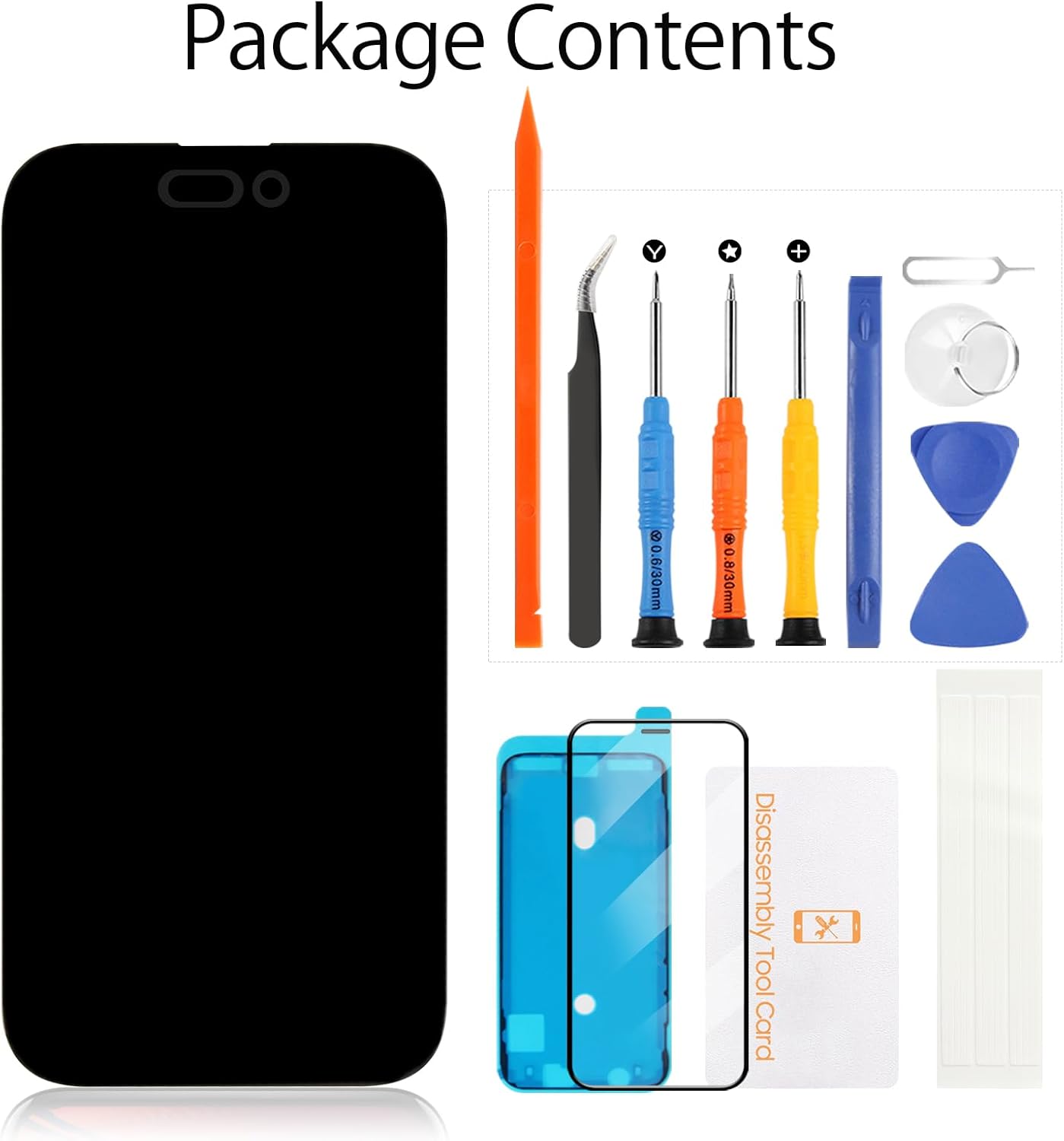 for iPhone 14 Pro OLED Screen Replacement 6.1" Display Assembly with Proximity Sensor Flex Cable Touch Digitizer Repair Kit A2890 A2650 A2889 A2892 (Hard OLED, Same Notch Size)