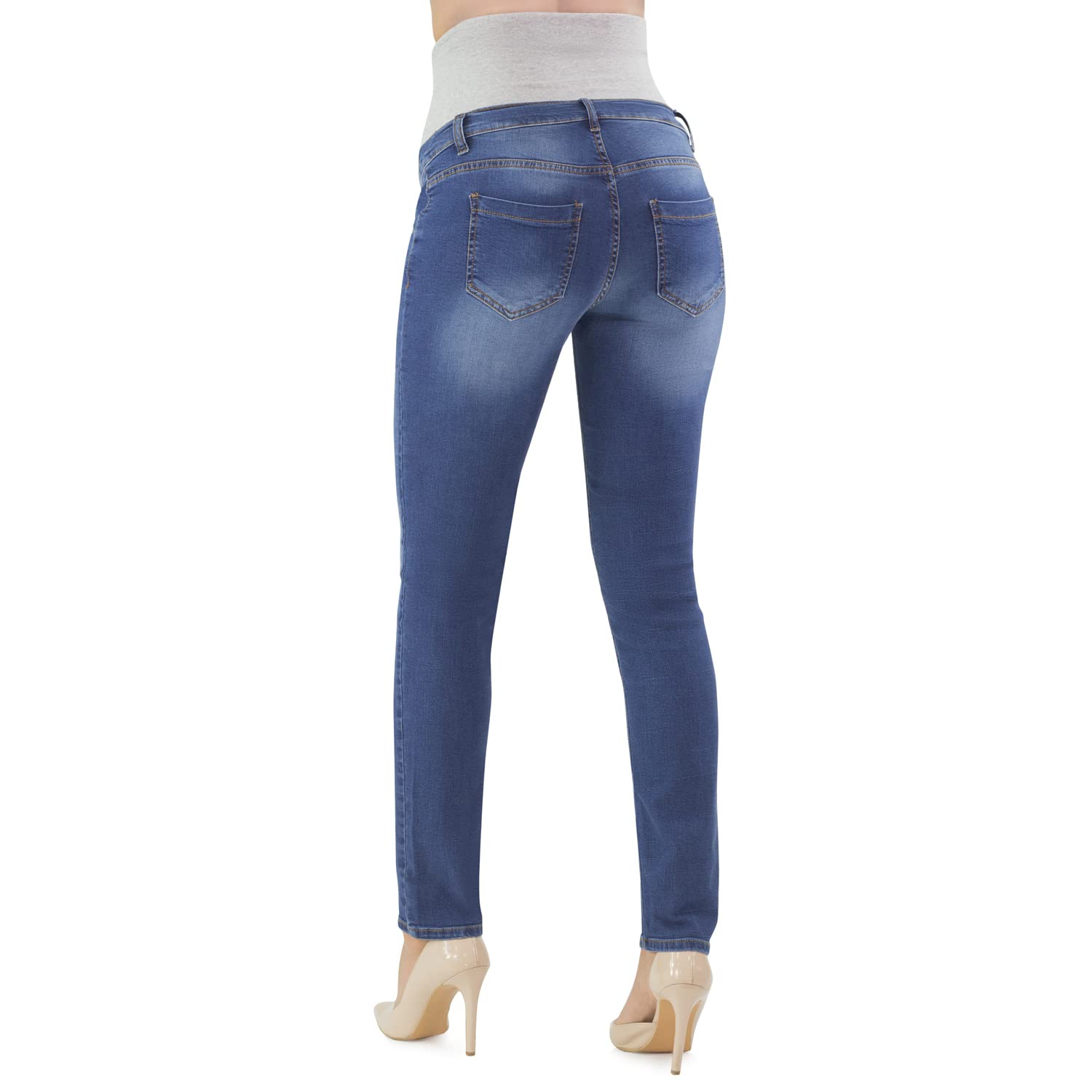 Milano - Jeans Premaman Donna Basic, Super Elasticizzato e Comodo, Pantaloni Skinny, Abbigliamento per Ogni Fase della Gravidanza
