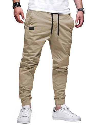 JMIERR Mens Casual Joggers Pants - Cotton Drawstring Chino Cargo