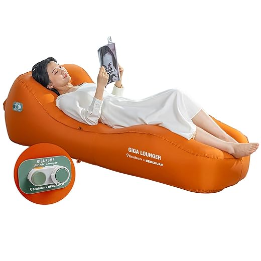 Auto-Inflatable Lounger Air Mattress Portable Sofa Couch Anti-Air Leaking Waterproof for Backyard Lakeside Beach Traveling Camping Compression Sacks with Electric Pump,No-Need Runningr (Orange)