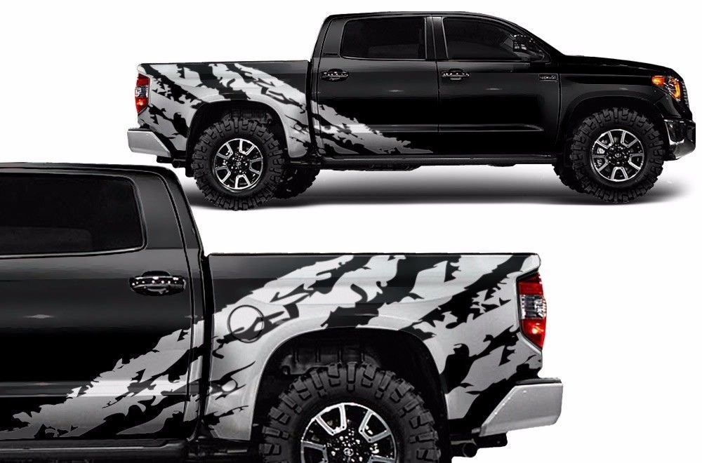 Factory Crafts Shred Side Graphics Kit 3M Vinyl Decal Wrap Compatible with Toyota Tundra Crew Cab 2014-2020 - Silver