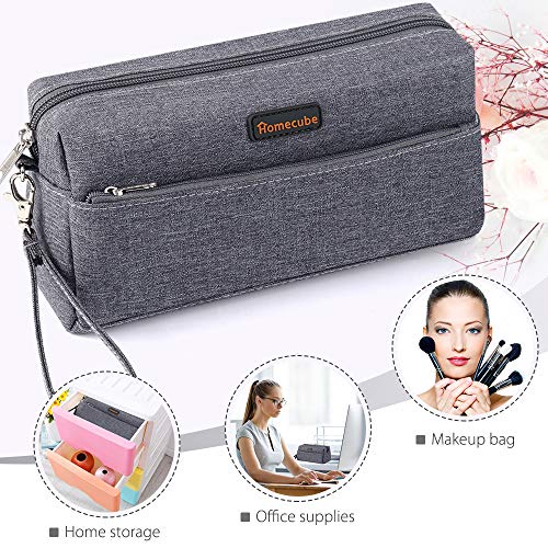 Homecube Federmäppchen, großes Fassungsvermögen, Make-up-Tasche mit Doppelreißverschluss, für mittelhohe Büros, College, tragbare Aufbewahrung grau