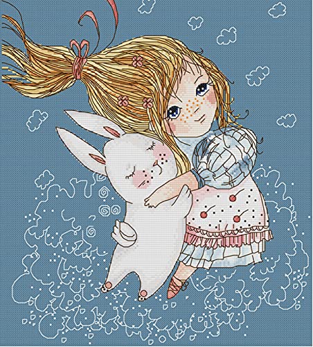 Peinture diamant fille et lapin pour décorer votre salon - Kit d'art strass détente