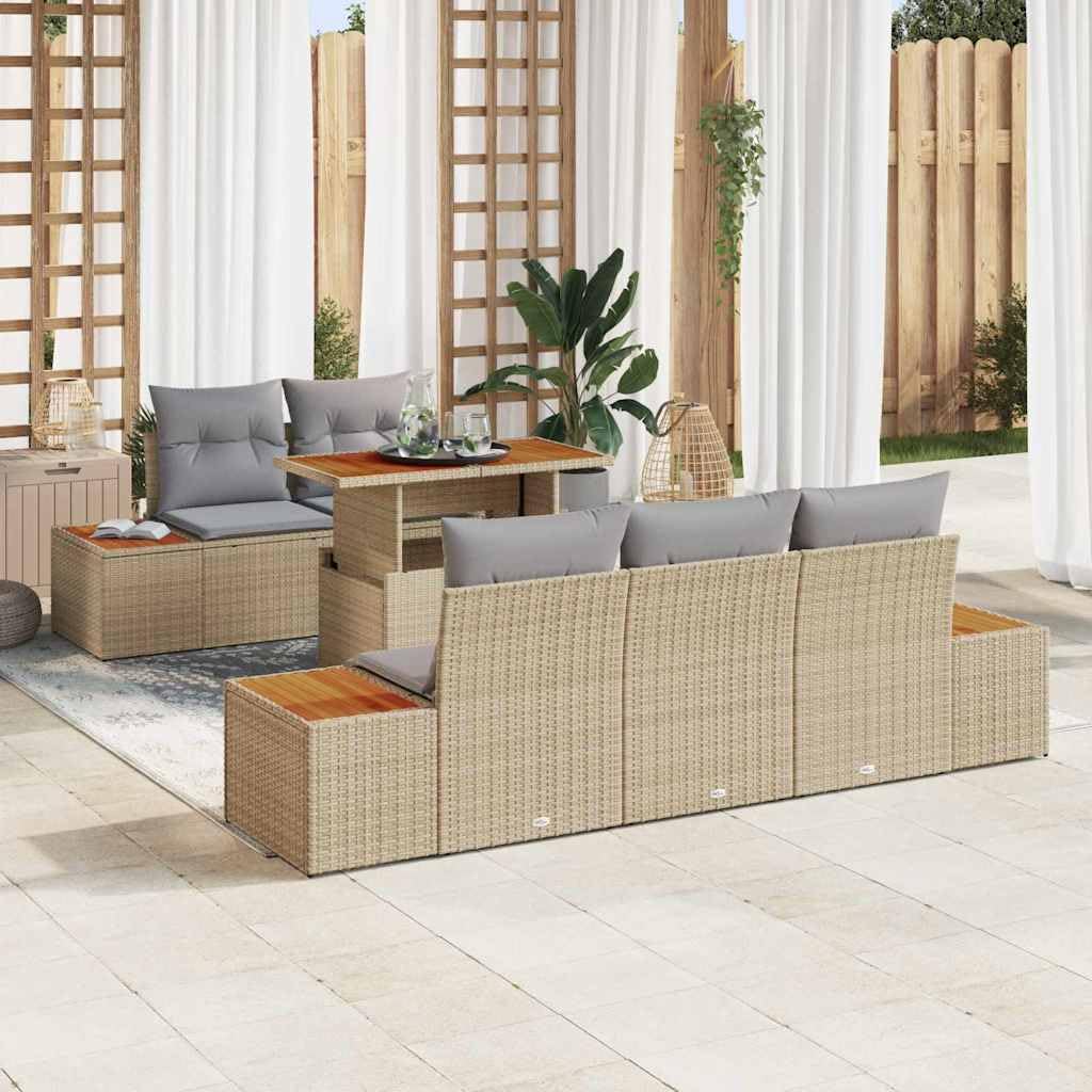 vidaXL Conjunto de sofás de jardín 6 uds. Beige y Gris | Hecho de poliratán sintético duradero, Incluye cojines acolchados para mayor confort,
