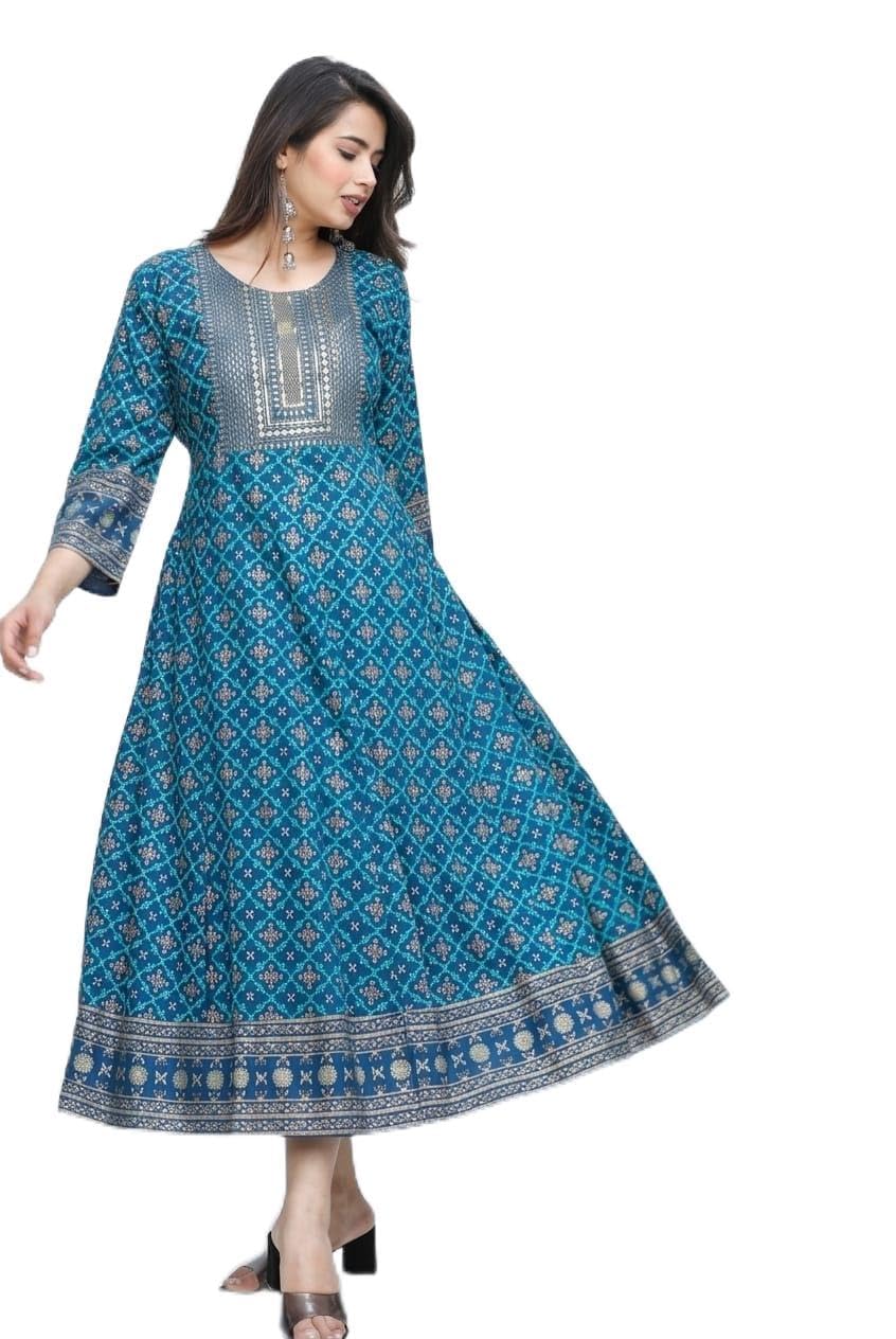 Printed Anarkali Gown in Navy Blue, Flared Silhouette, Ethnic for Women-image-35