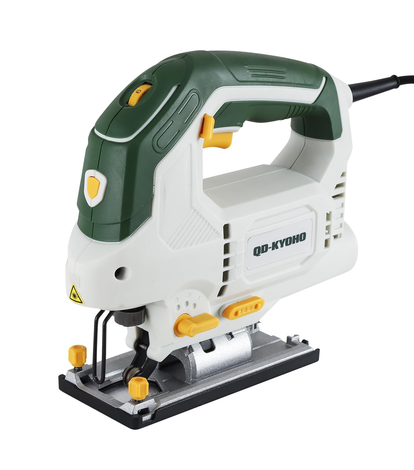 Stichsäge 800 W mit Laser und LED, 6 Geschwindigkeiten, 4 Pendelstufen, 100 mm Holz und 10 mm Metall, 45° Gehrungsschnitt, T-Schaft Schnellwechsel