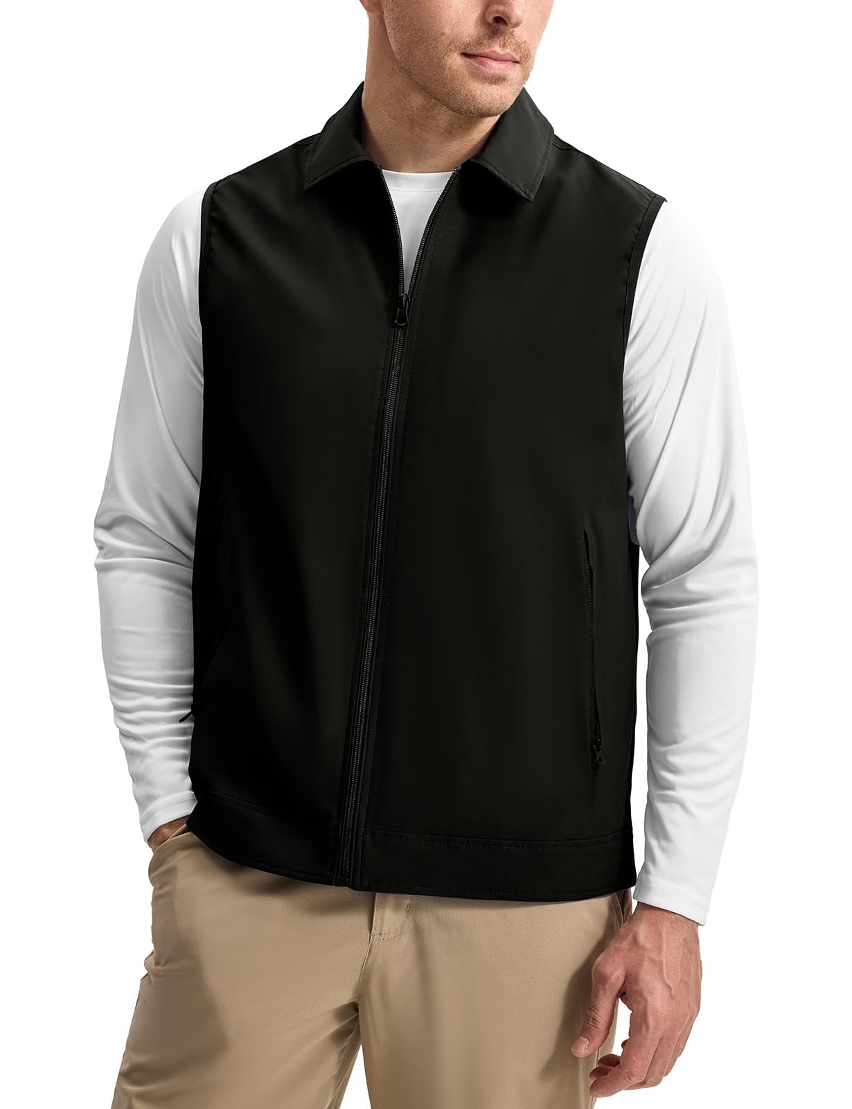 Rdruko Men's Golf Vest Lightweight Summer Casual Zip Windbreaker | inner zipper pocket, 2 side pockets, plaid lining, water resistant, turn down collar, wrinkle resistant