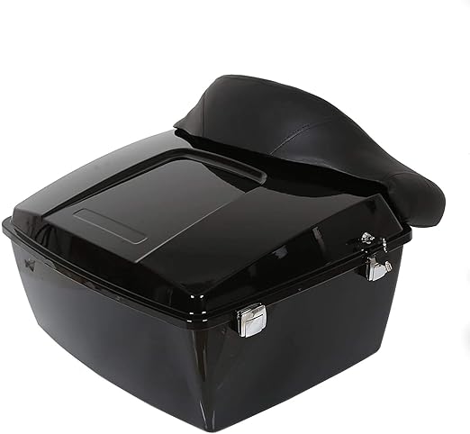 ECOTRIC Tour Pack Trunk W/Backrest Pad Compatible with 1997-2013 Harley Davidson Touring Electra Glide Road King Black (Chrome Latches)