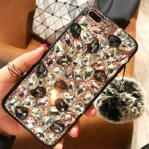 Case for iPhone 5/5S,3D Handmade Fluffy Ball Sparkle Stunning Stones Crystal Rhinestone Bling Diamond Glitter Case for Apple iPhone 5/5S(B Pink/Black)