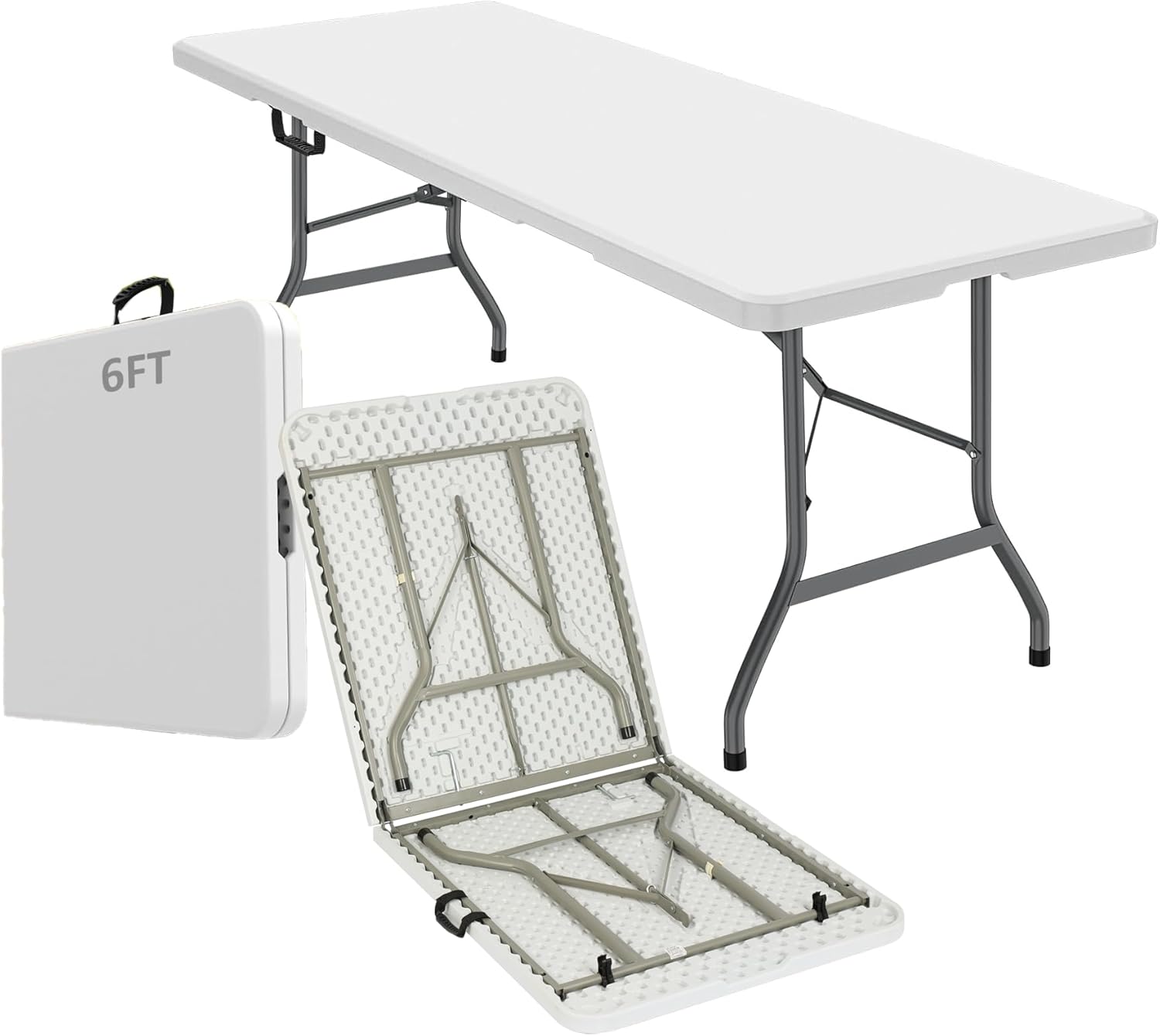 6ft Heavy Duty Portable Folding Table – Plastic Dining Table Indoor/Outdoor White Plastic Table for Parties, BBQs, and Camping