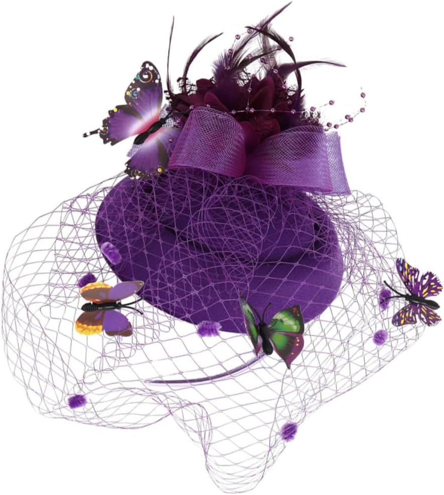 Women Mesh Headwear Purple Small Hat Headband for Stage Performances
