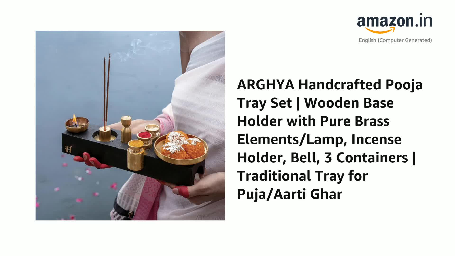 ARGHYA Handcrafted Pooja Tray Set | Wooden Base Holder with Pure