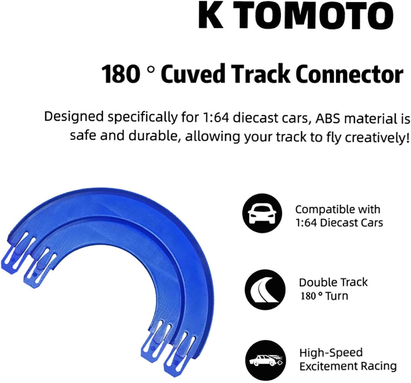 K TOMOTO 180 Degree Banked Turn, Double Racetrack Connector Compatible with Hot Wheels, Curved Track Pieces for 1:64 Vehicle & Slot Car Race Lane Building, 2 Packs