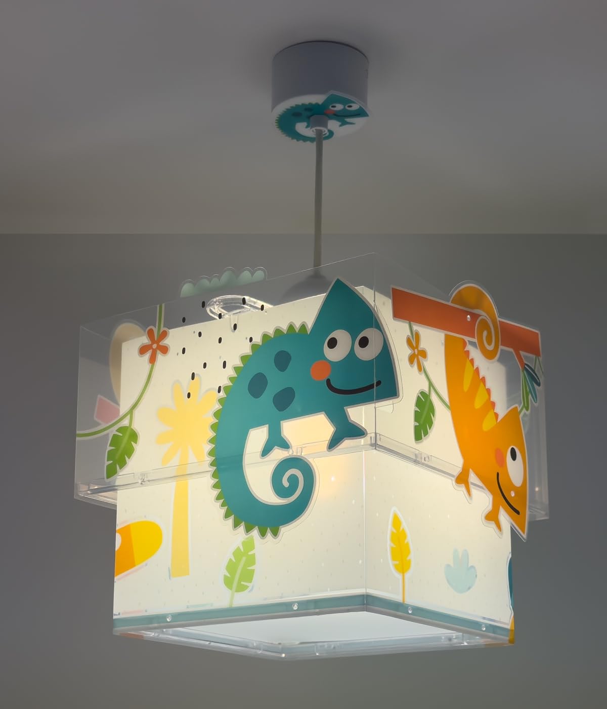 Lampada a sospensione per bambini Dalber Happy Jungle, Camaleonte Giungla Animali, 63312M, E27, lampade per bambini, cameretta.