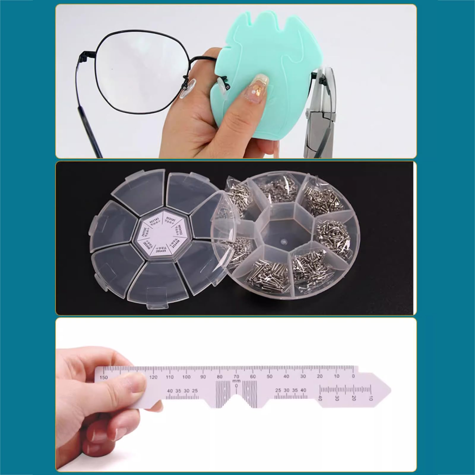 Kit de reparación de gafas con 8 herramientas de marco de gafas sin montura, 4 alicates para gafas, 4 bolsas de almacenamiento para destornilladores, ideal para reparación de relojes y teléfonos