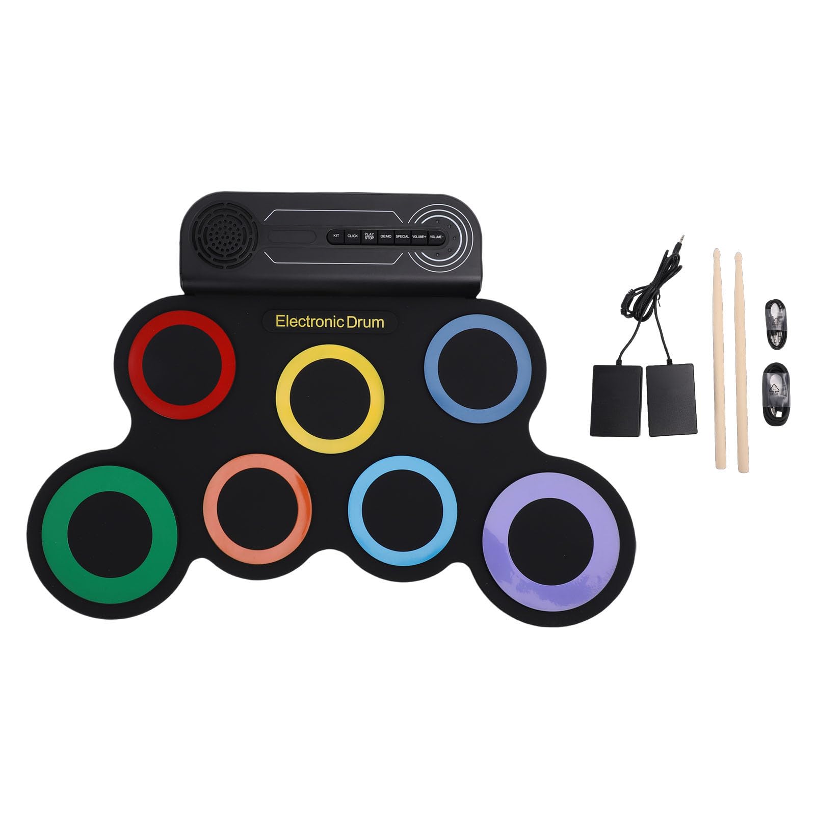 Tissting Batería Electrónica Plegable 7 Pads Con Parlante - Regalo Infantil Portátil Recargable Para Fiestas Y Clases De Música