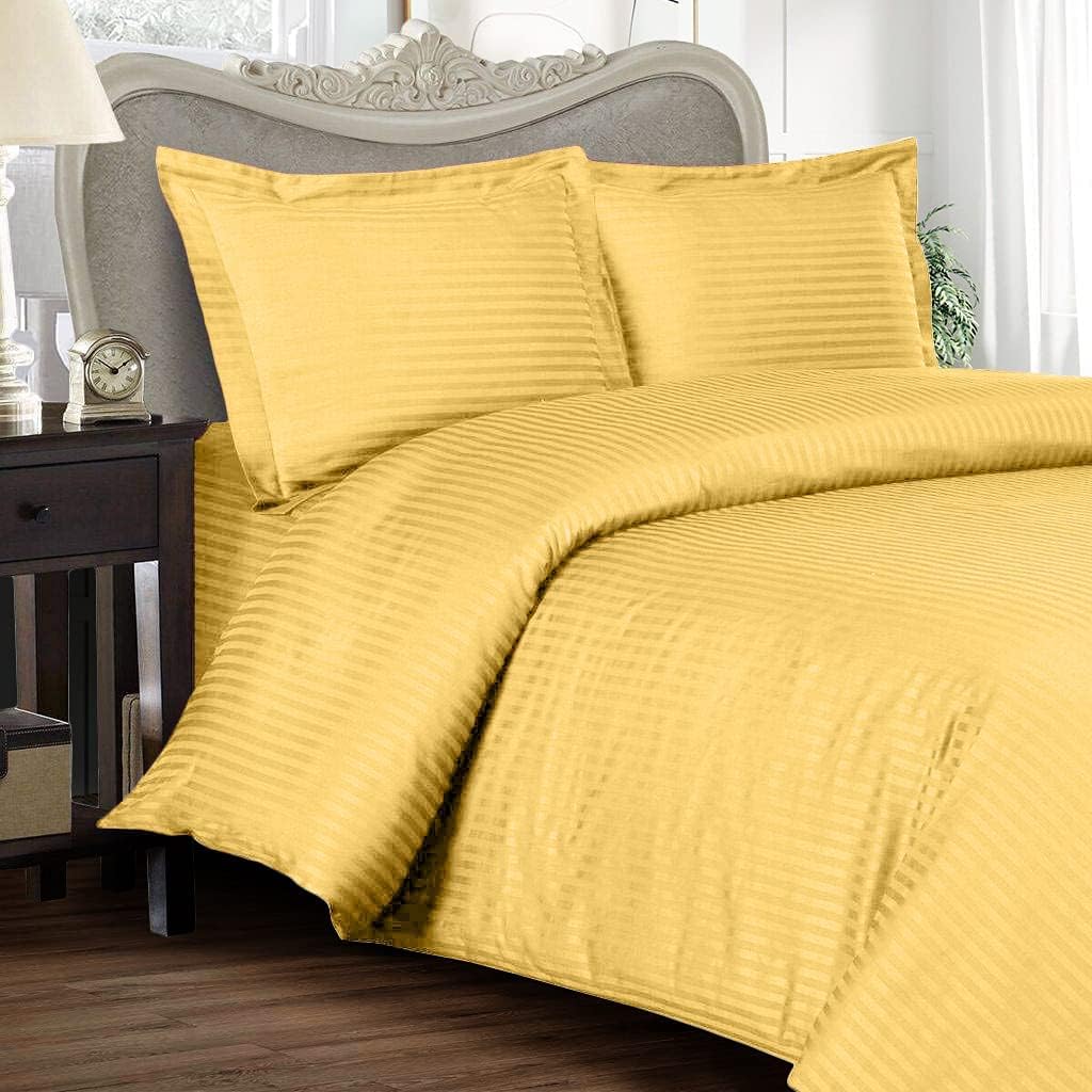 Aroma Brand Double Bed Satin Stripe Plain Solid Duvet Cover/Quilt Cover/Comforter Zipper Cover/Rajai Cover for Home, Hotel and Resorts 300 TC (90 * 100 Inches) (Yellow)-image-3