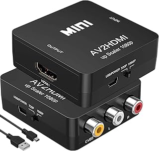 RCA to HDMI Converter, TXG AV to HDMI Converter 1080P Mini RCA Composite CVBS RAC to HDMI Adapter Video Audio Converter for TV/PC/PS3/STB/Xbox VHS/VCR/Blue-Ray DVD Players