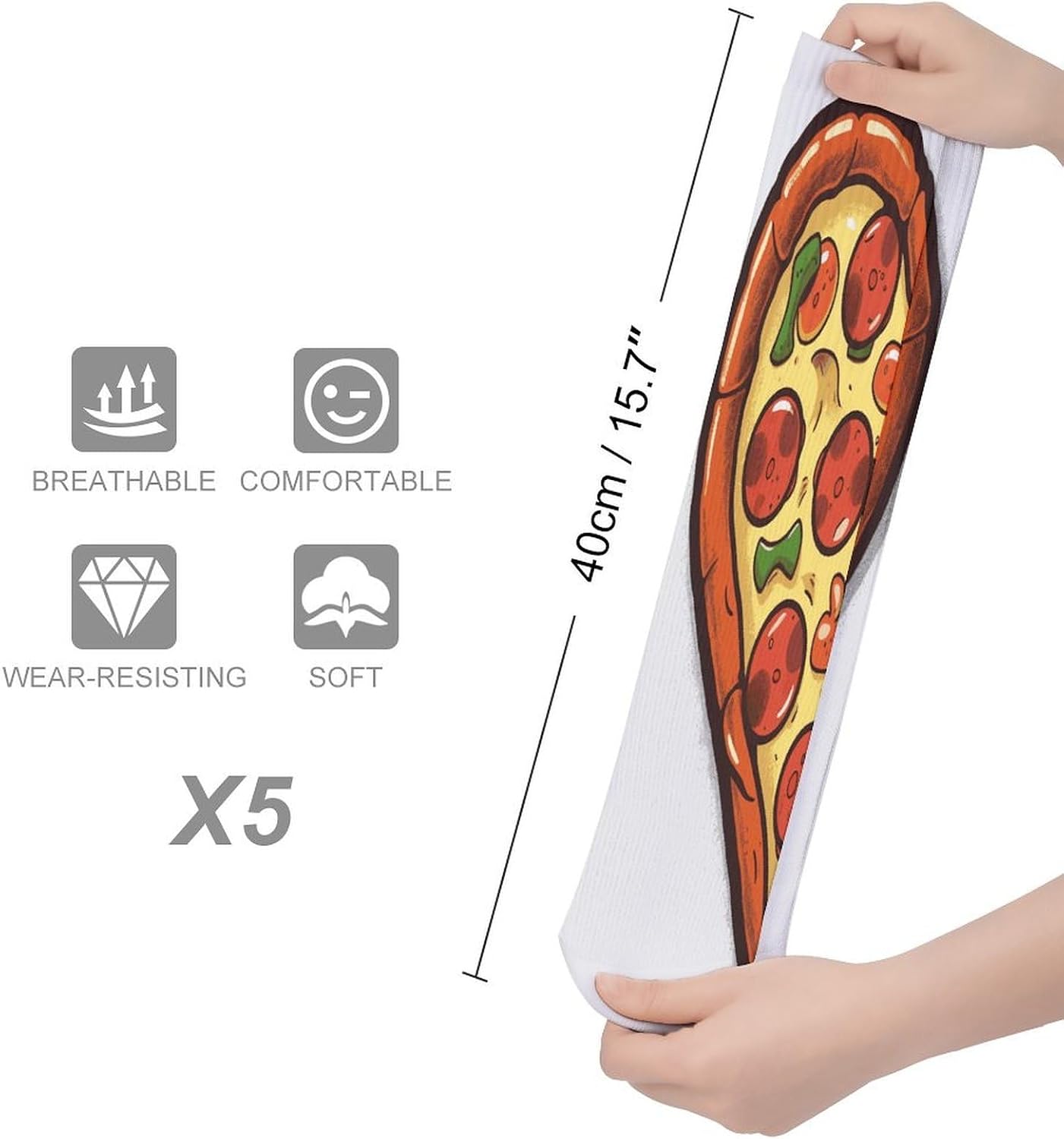 I Love Pizza Heart Crew Socks Cozy Casual Calf Socks Lightweight Long Work Sock Breathable Athletic Sock for Hiking Sports Running 5 Pairs