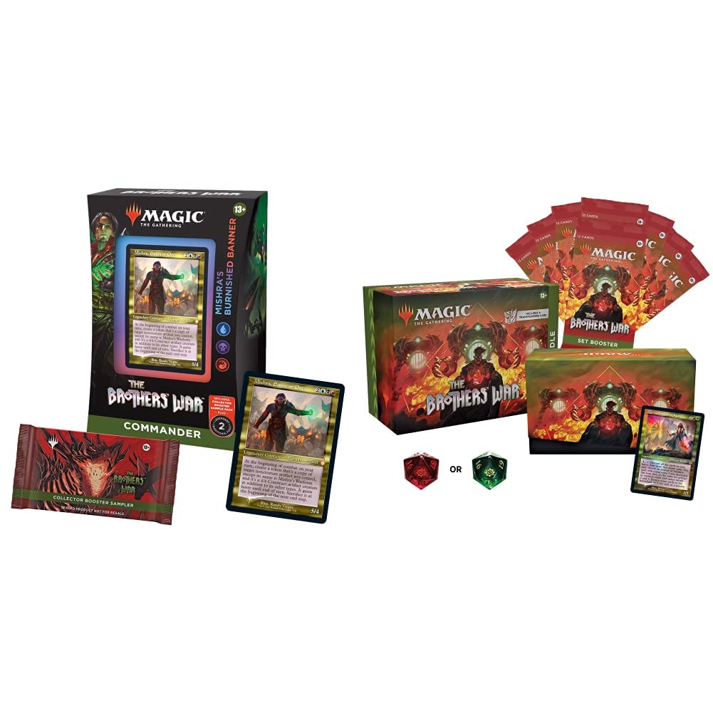 Magic The Gathering The Brothers’ War Retro-Frame Commander Deck - Mishra’s Burnished Banner (Blue-Black-Red) & The Brothers’ War Bundle, 8 Set Boosters