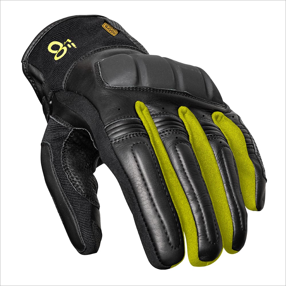 Moore Guantes de Moto 360 S Negro y Fluo – Impermeables, Piel Bovina, Protección CE.