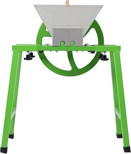 Molinillo de exprimidor manual con soporte 7L, trituradora de frutas portátil con rueda Rascador de frutas de acero inoxidable Pulper para prensado