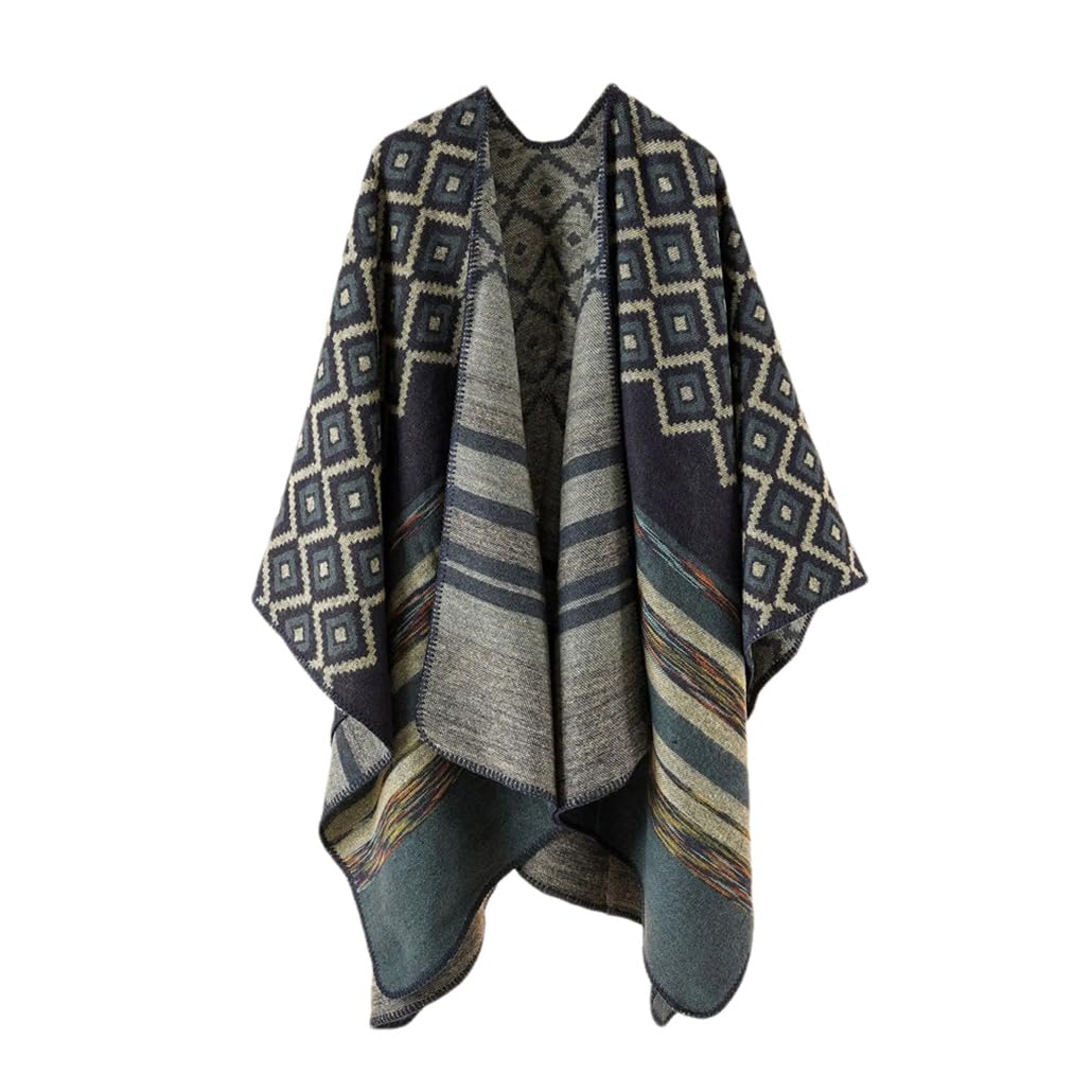 Mantelle in Maglia a Righe da Donna, Autunno Inverno, Calde, Casual, Scialle, Poncho, Cappotti, Neri (3 Taglia Unica)