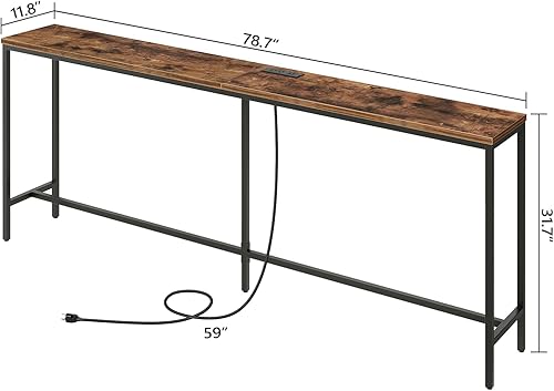 Miniatura 90 de Mesa consola con toma de corriente, mesa de sofá estrecha de 70.9 pulgadas, mesa de entrada industrial con puertos USB, mesa detrás del sofá para