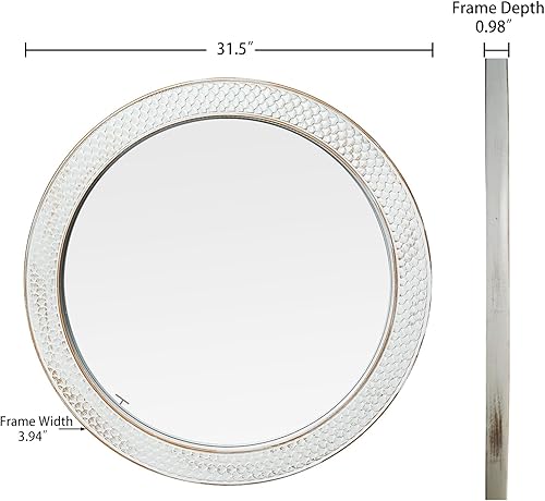 Miniatura 5 de Espejos circulares de 26 pulgadas para pared, espejo redondo de madera grande para sala de estar, dormitorio, tocador, entrada, pasillo, espejo de