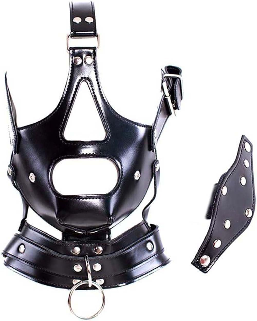 oumao Woman/Men Leather Breathable Face Mask, Adjustable Masquerade Full Face Head Mask or Costume Play