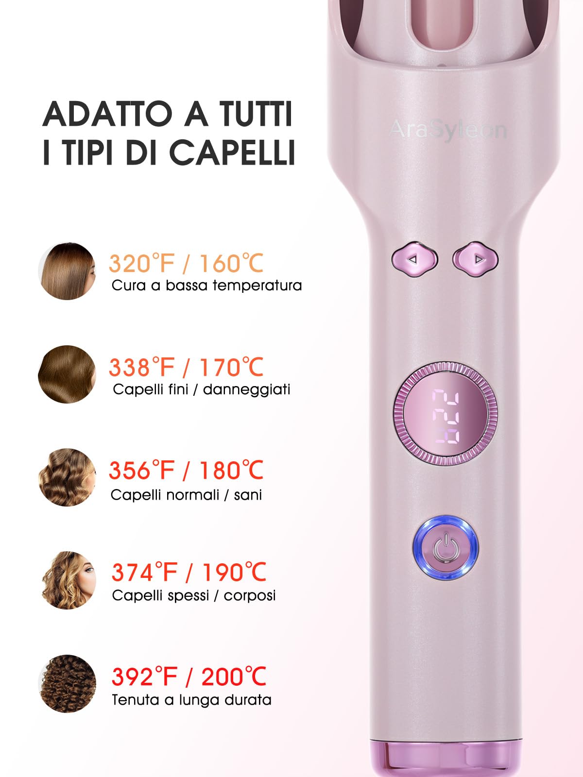 Arricciacapelli Automatico con Aria Fredda e Ioni, 30 mm Ceramica Auto Curler, 5 Temperature 160-200°C, Antiscottatura, Doppia Tensione 110-240V per Casa e Viaggi