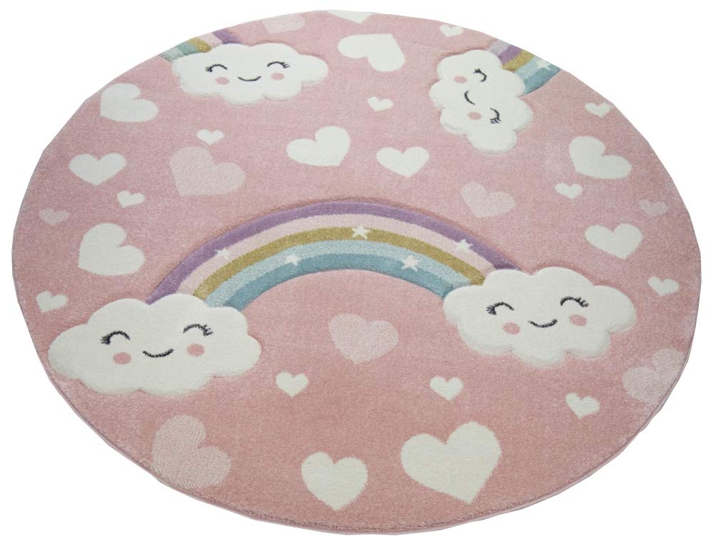 Teppich-Traum Alfombra Infantil Alfombra para habitación Infantil Arcoiris Nubes Corazones en Rosa Größe 140x200 cm
