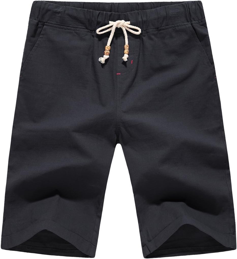 Aiyino Men's Linen Casual Classic Fit Short Summer Beach Shorts Small Black