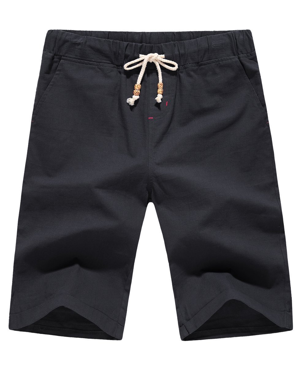 Aiyino Men's Linen Casual Classic Fit Short Summer Beach Shorts Small Black