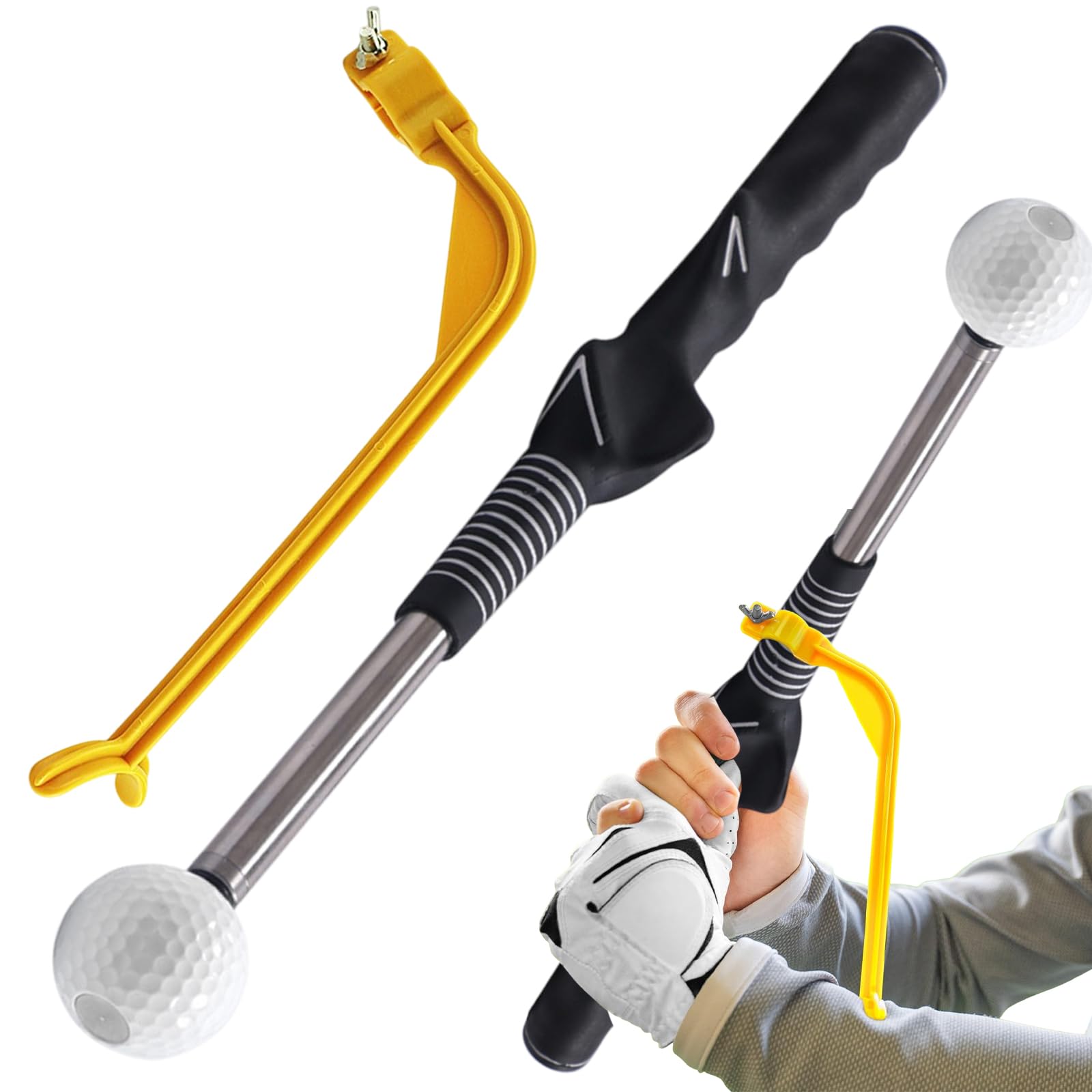 Golf Training Aids Set, Golf Swing Training Aid Golf Swing Grip Trainer Retractable Golf Swing Exerciser Retractable Golf Alignment Stick Golf Training Grip with Swing Golf Swing Trainer Guide