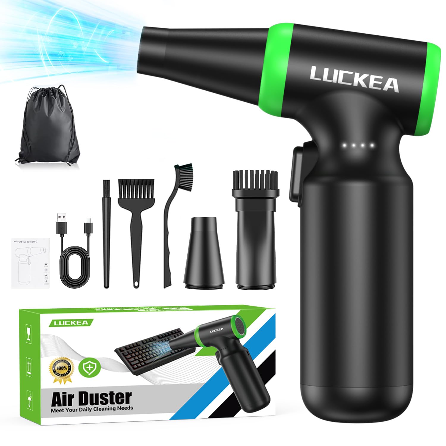 Aria Compressa Spray Elettrico 130.000 Giri/min – Soffiatore Portatile Senza Fili, Batteria 4000mAh, Velocità Regolabile, Per Pulire PC, Tastiera, Auto, Con 2 Ugelli Magnetici, Argento, Ricarica USB-C