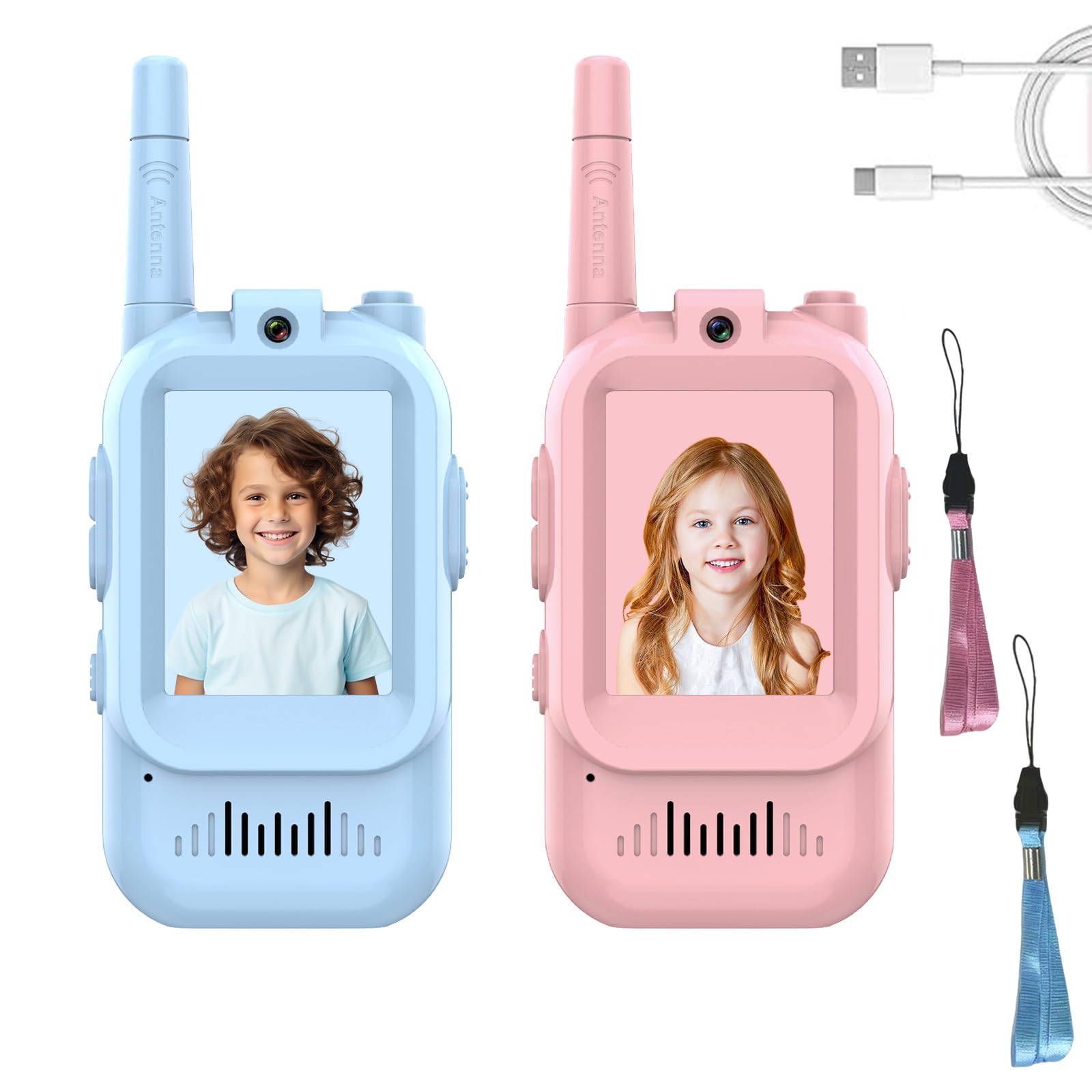 Video Walkie Talkies for Kids - 2 Pack Rechargeable Walkie Talkies with Screen Display and Voice Changer, Outdoor Toys Garden Games Christmas Birthday Gifts for 3-12 Years Old Boys and Girls