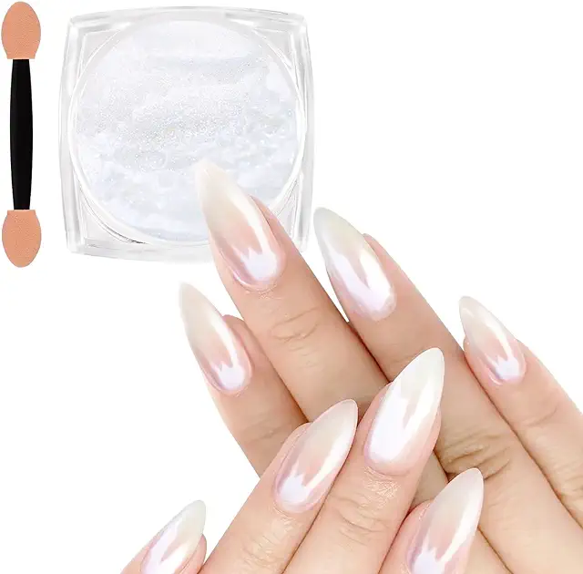 White Pearl Chrome Nail Powder - Iridescent Metallic Glitter for Nail Art