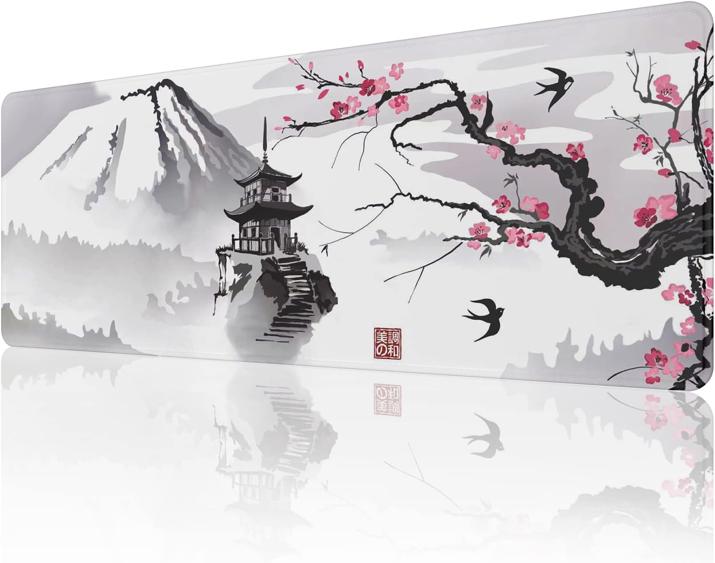 EFISH Japanese Cherry Blossom Mouse Pad (31.5 × 11.8 × 0.12 inch) Extended Large Mouse Mat Desk Pad, Stitched Edges Mousepad,Non-Slip Rubber Base,Keyboard Pad,Gaming Mouse Pad XL