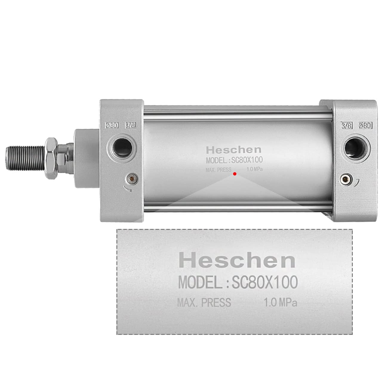 Heschen Vérin pneumatique Standard, SC 80-100, PT3/8'' Port, Alésage 80mm, Course 100mm, Double Effet