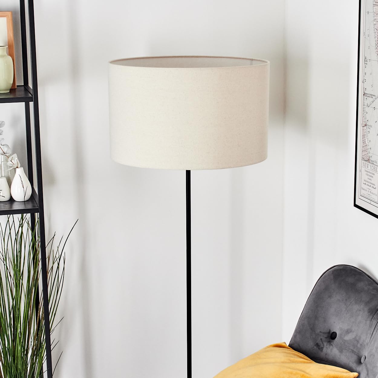 HOFSTEIN Stehleuchte Flemming, Stehlampe aus Metall im modernen Design mit Schirm aus Stoff, Ø 50 cm, 160 cm, E27, mit Fußschalter - Wohnzimmer, Schlafzimmer, Esszimmer, Flur