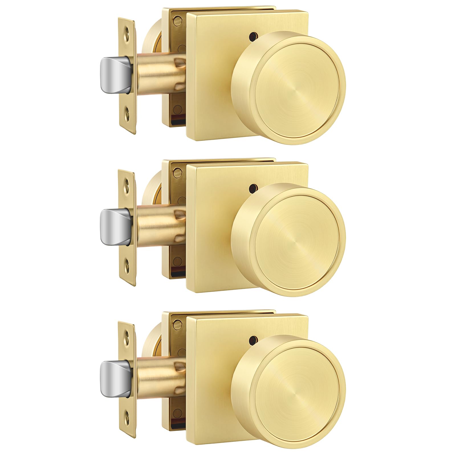 Goldenwarm Privacy Gold Door Knobs Interior Zinc Alloy, 3 Pack