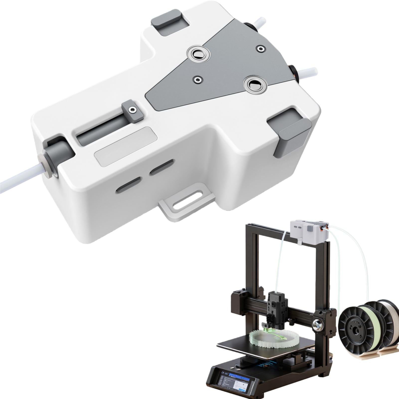 PUSOKEI Bufor żarnika do Drukarki 3D, Automatyczny System Podawania 1,75 Mm, Podwójne Wejście, Pojedyncze Wyjście, dla K1/K2, P1P/P1S/X1/X1C, Kobra S1/M5/MK3S