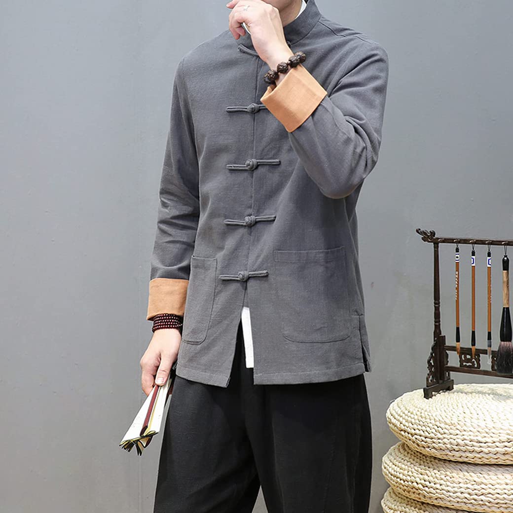Giacca Uniforme di Cotone Tai chiude per Piumino da Uomo Hanfu Vestiti di Arti Marziali Cinesi Tradizionali Kung fuform Grey-M